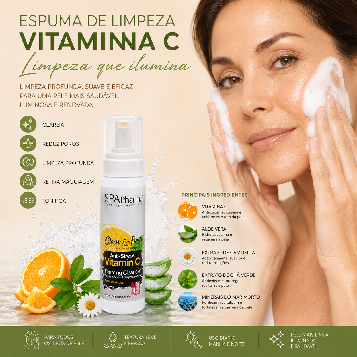 Kit BOOST Vitamina C : Espuma de Limpeza com Vitamina C + Sérum de Vitamina C + Brinde Escova Facial