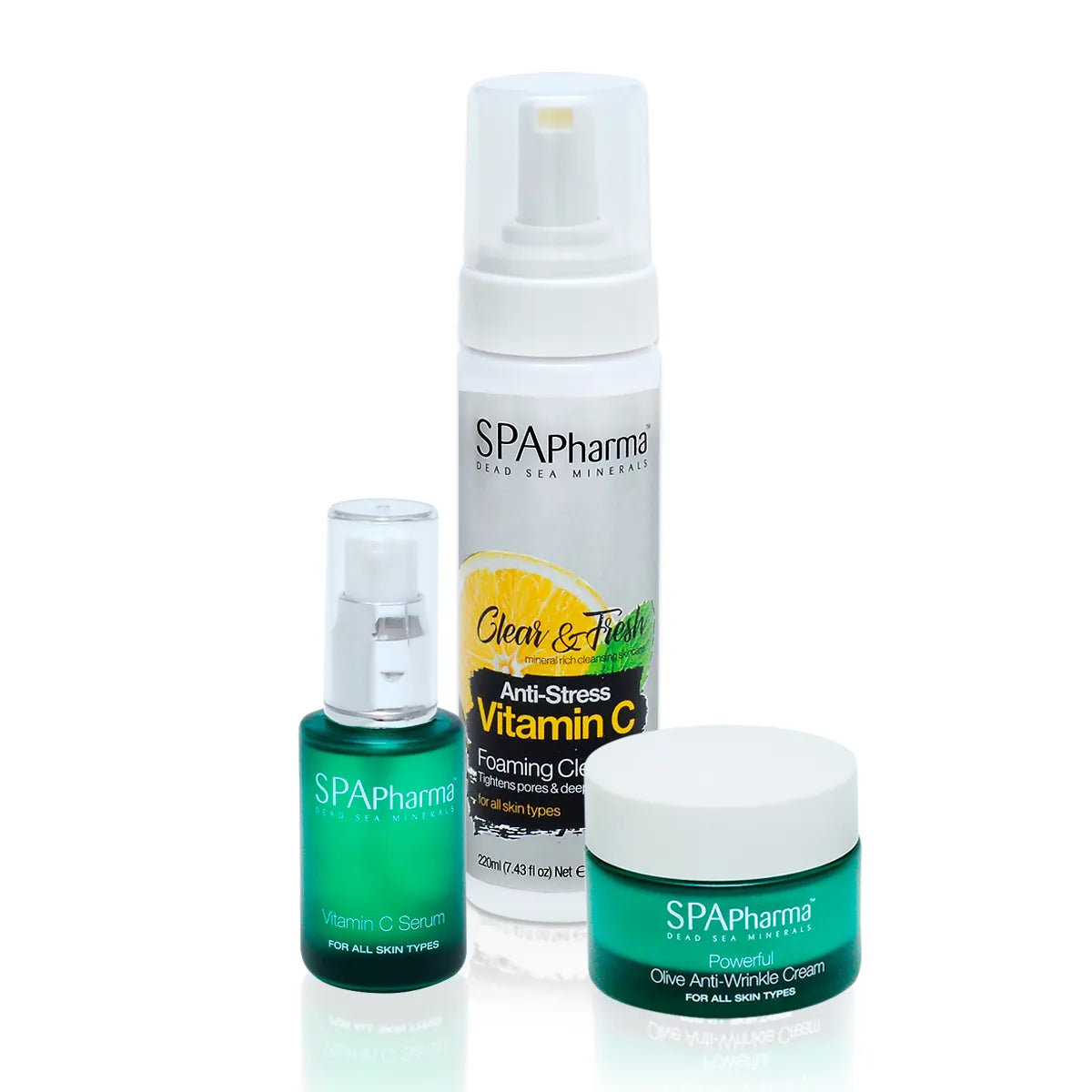 Kit Espuma de Limpeza com vitamina C + Sérum Vitamina C + Creme Oliva Anti- Rugas