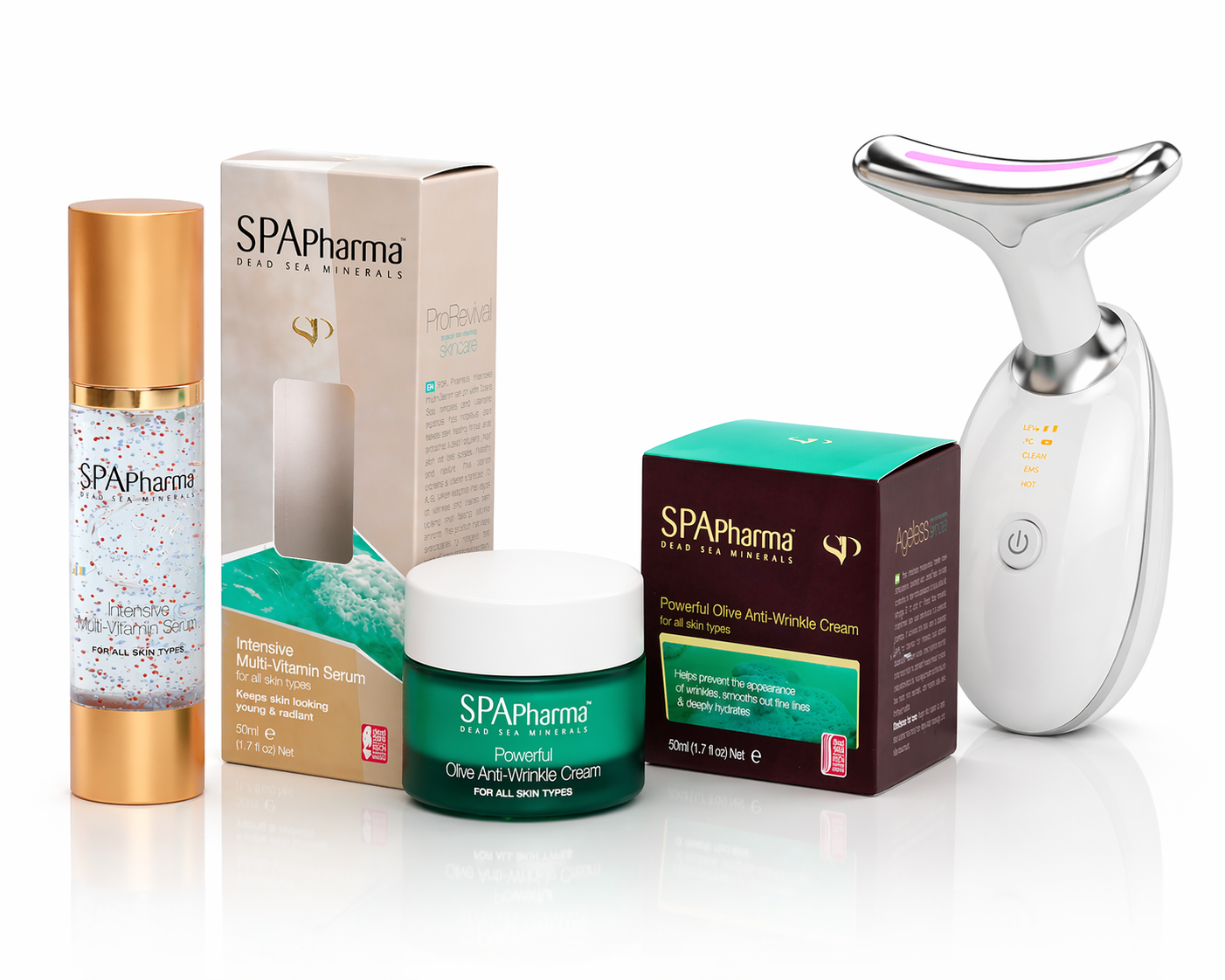 Kit Skincare: Sérum Multivitaminas C e E  + Creme Anti idade de Oliva + Aparelho Rejuvenescedor LED