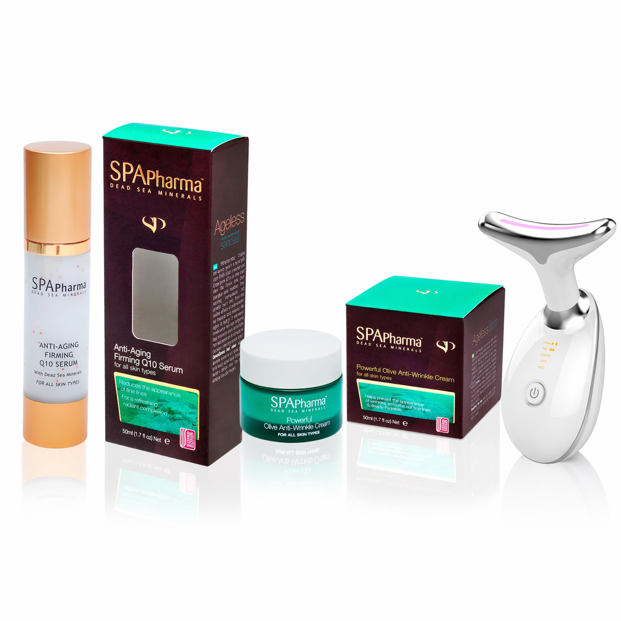 Kit Skincare:  Sérum Firmador Q10 +Creme Anti idade de Oliva + Aparelho Rejuvenescedor LED