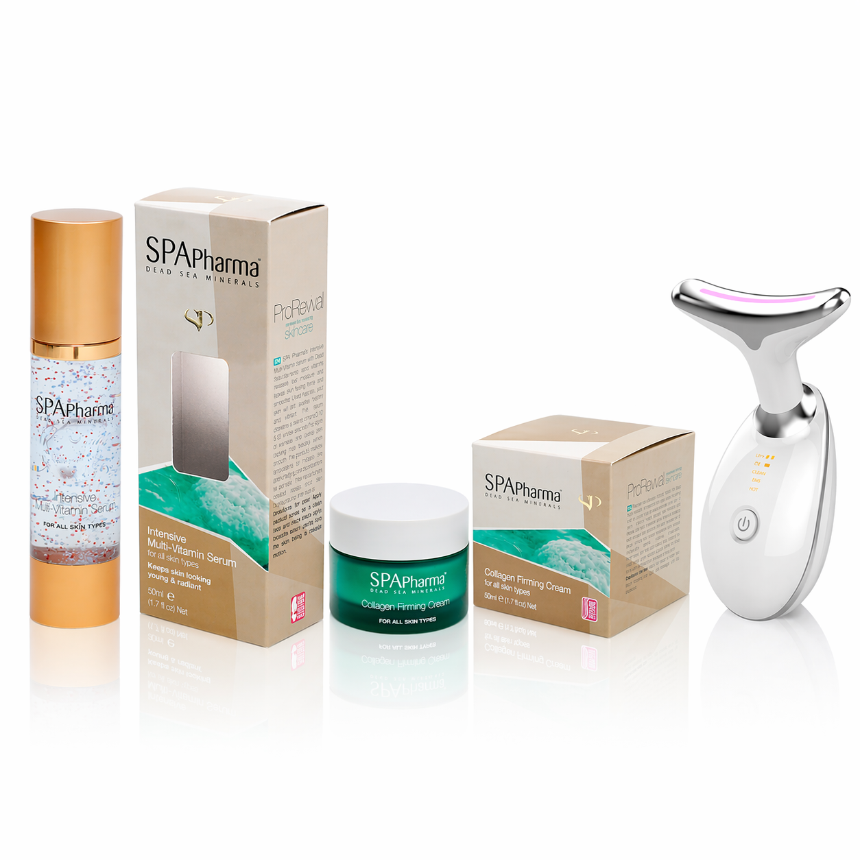 Kit Skincare Tratamento e Prevenção Rugas - Sérum Multivitaminas C e E + Creme Firmador de Colágeno + Aparelho Rejuvenescedor LED