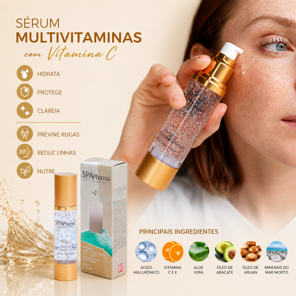 Kit Skincare Tratamento e Prevenção Rugas - Sérum Multivitaminas C e E + Creme Firmador de Colágeno + Aparelho Rejuvenescedor LED