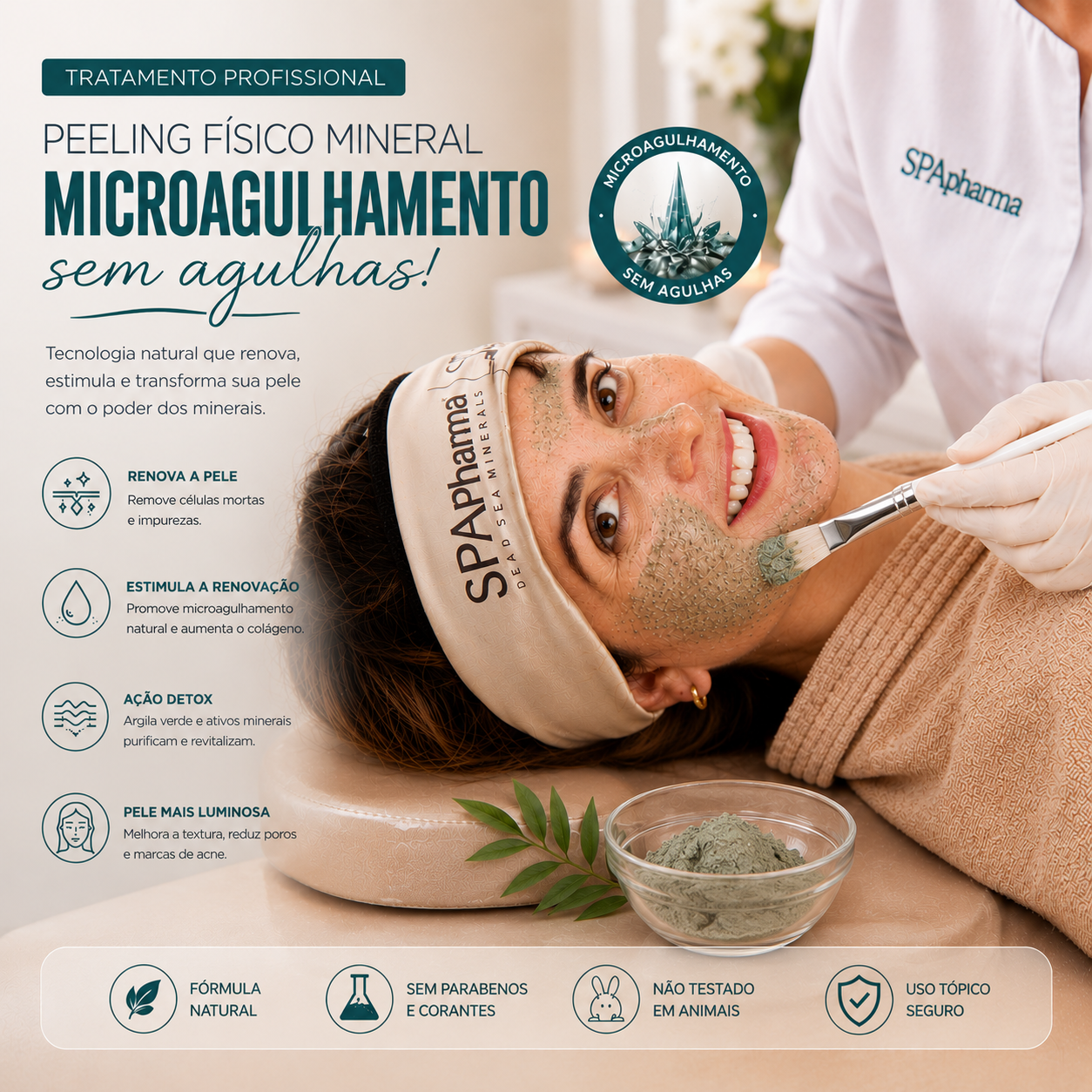 Mineral Peel - Peeling Fisico Biológico Mineral - Argila Verde + Albumina + Sponge Spicule - 100mg